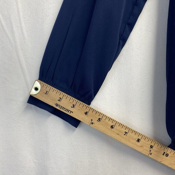 TOBI Semi Sheer Slit Crew Neck Long Sleeve Blouse Women Small Navy Hi-Lo Hem - Picture 9 of 16